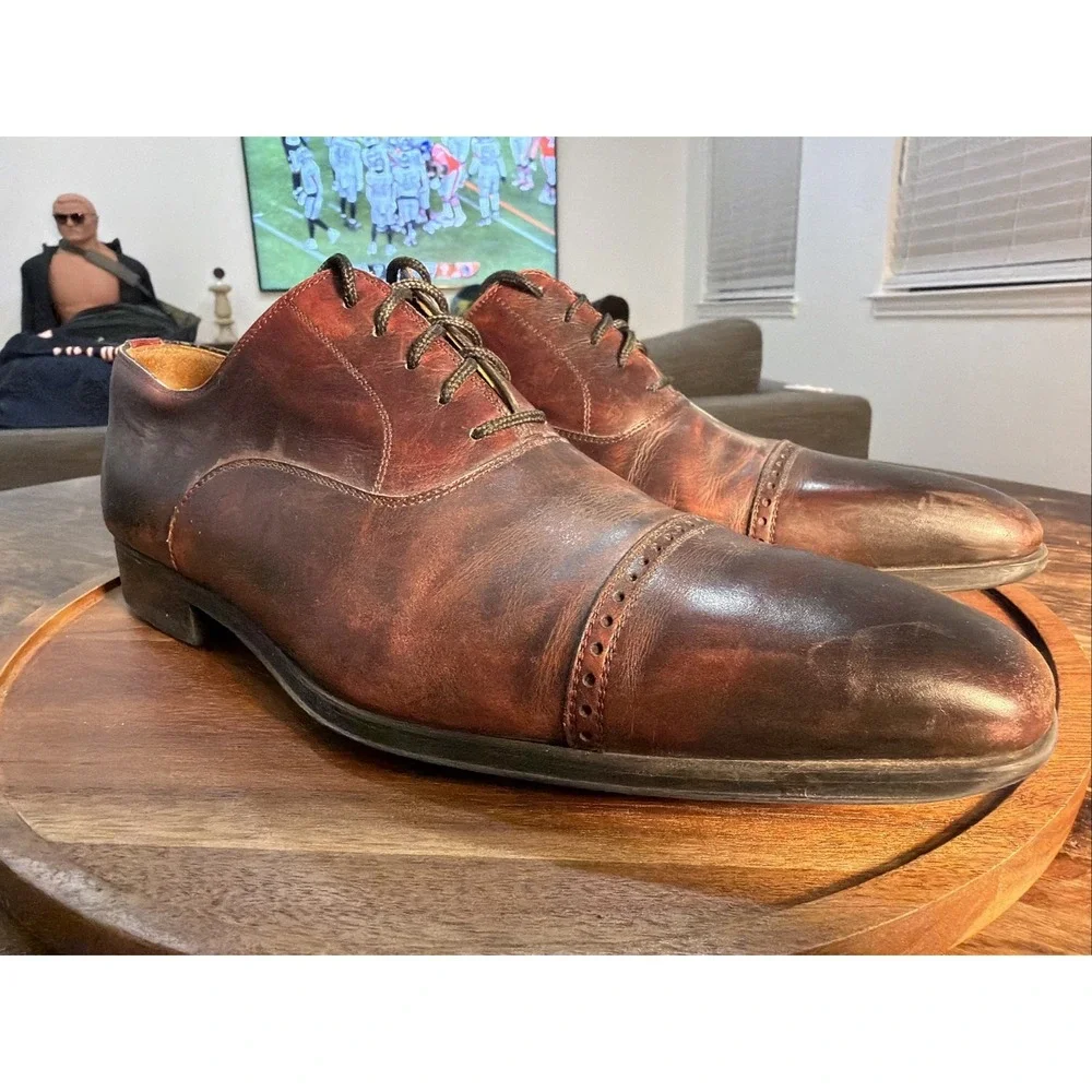 Magnanni 16949 Men’s Size 8 M Brown Leather Dress Shoes Cap Toe Brogue Oxfords